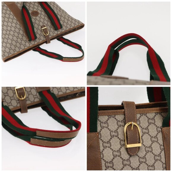 GUCCI GUCCI Plus Supreme Web Sherry Line Tote Bag PVC Beige Gold Auth ka624 - Picture 16 of 16